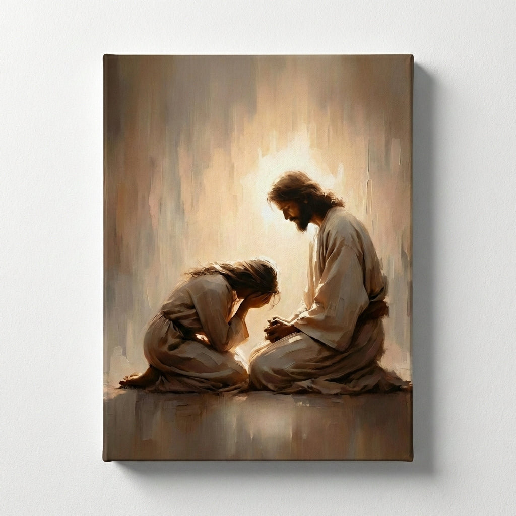 Girl Crying with Jesus - Canvas