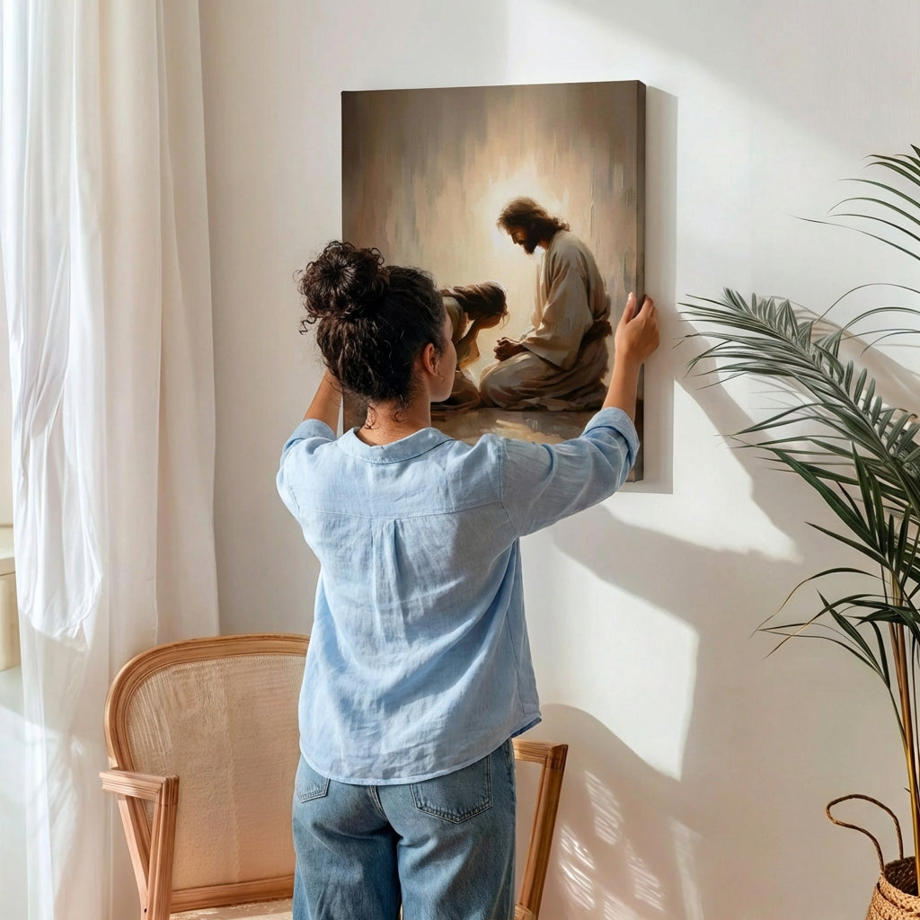 Girl Crying with Jesus - Canvas