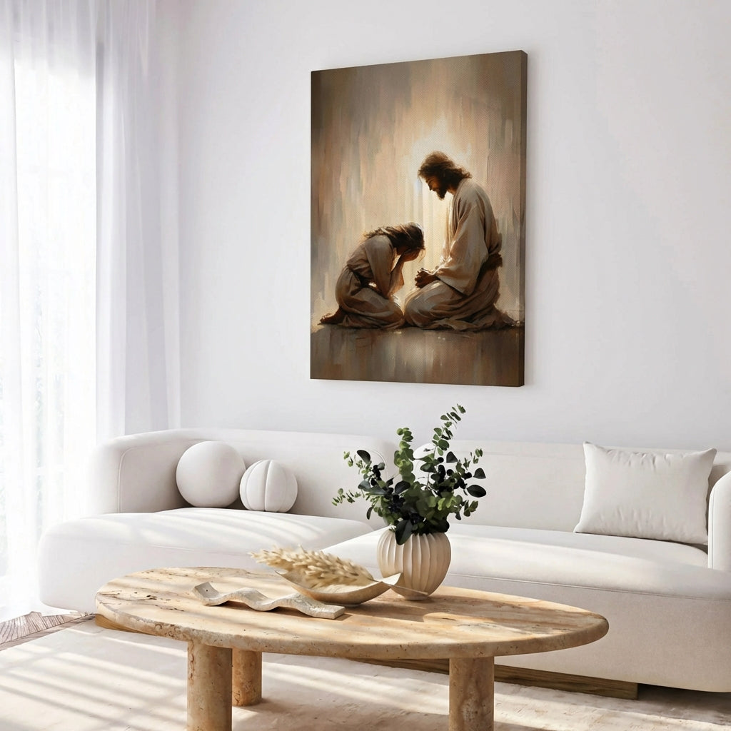 Girl Crying with Jesus - Canvas