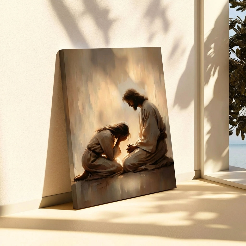 Girl Crying with Jesus - Canvas