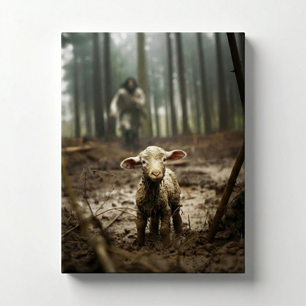 Jesus Running after a Lost Lamb - Canvas