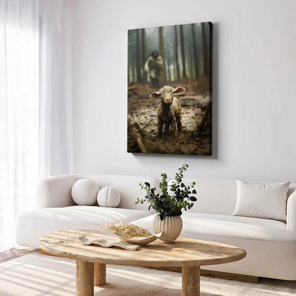 Jesus Running after a Lost Lamb - Canvas