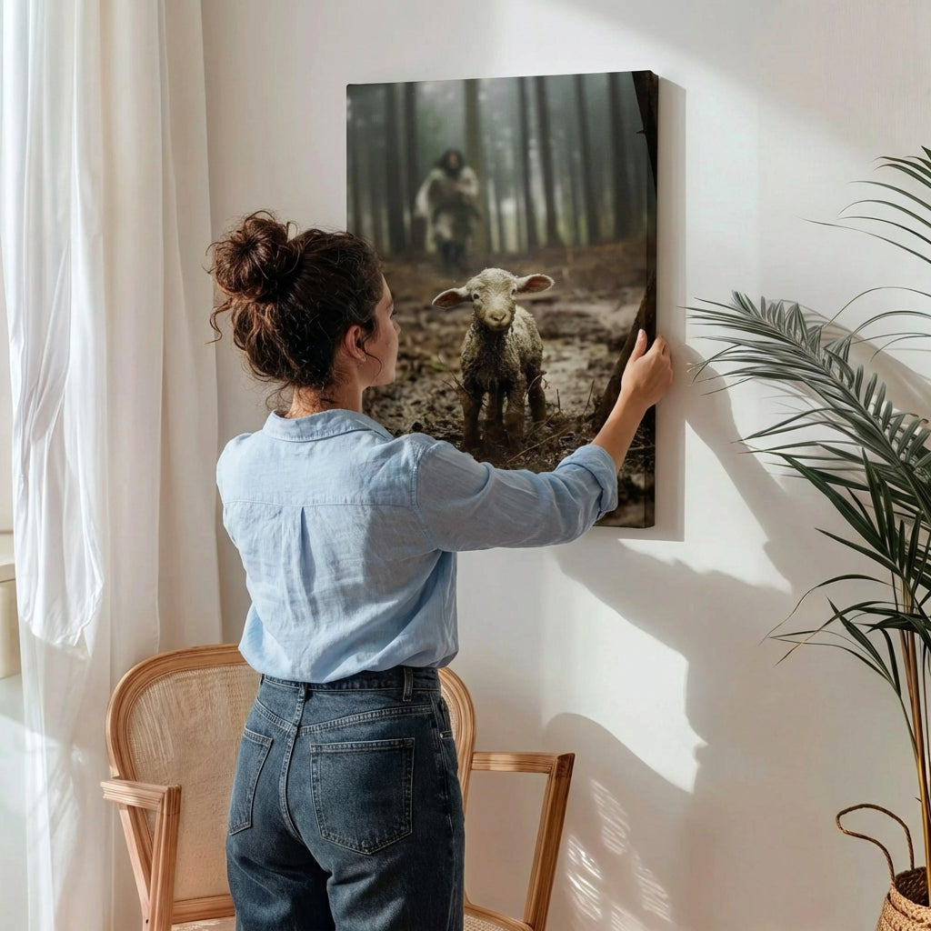 Jesus Running after a Lost Lamb - Canvas