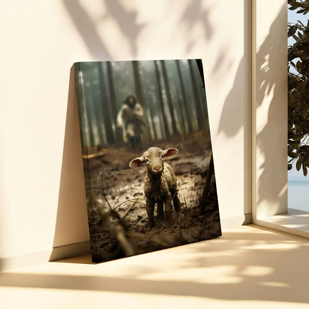 Jesus Running after a Lost Lamb - Canvas