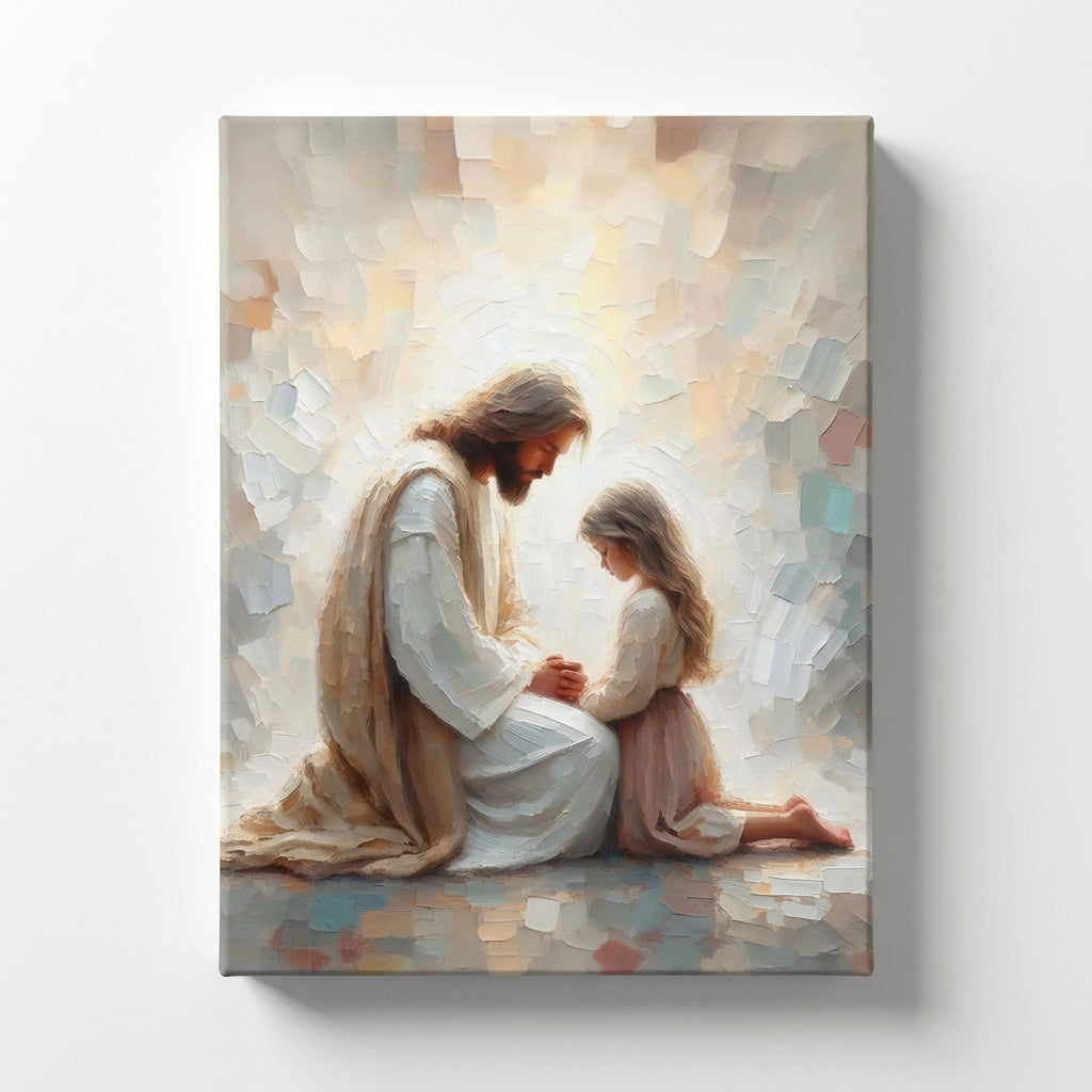 Jesus Praying With Little Girl - Canvas