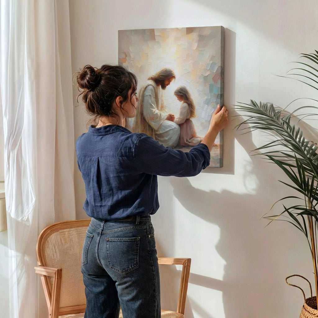 Jesus Praying With Little Girl - Canvas