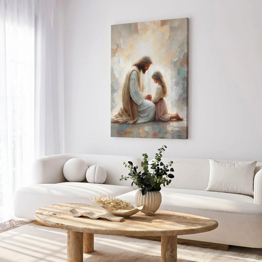 Jesus Praying With Little Girl - Canvas