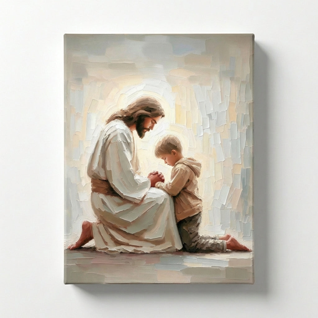 Jesus Praying With Little Boy - Canvas