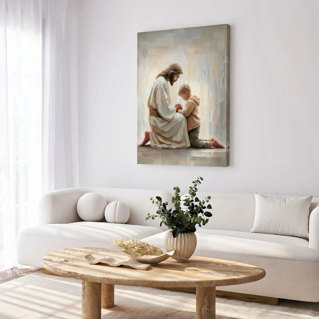 Jesus Praying With Little Boy - Canvas