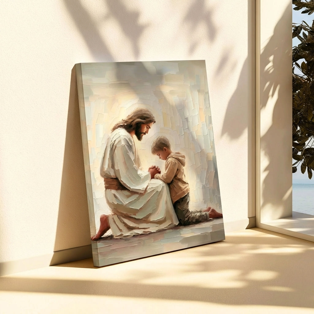 Jesus Praying With Little Boy - Canvas