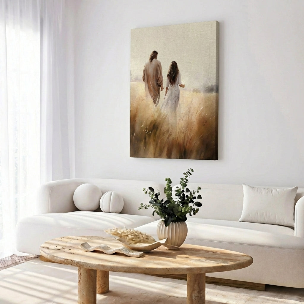 Jesus Walking With a Woman - Canvas