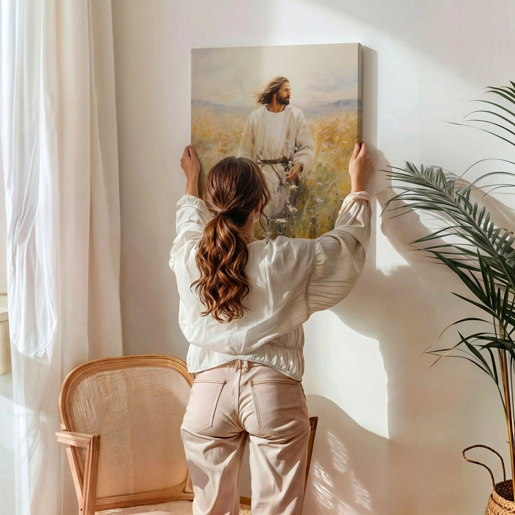 Jesus Walking in a Field - Canvas