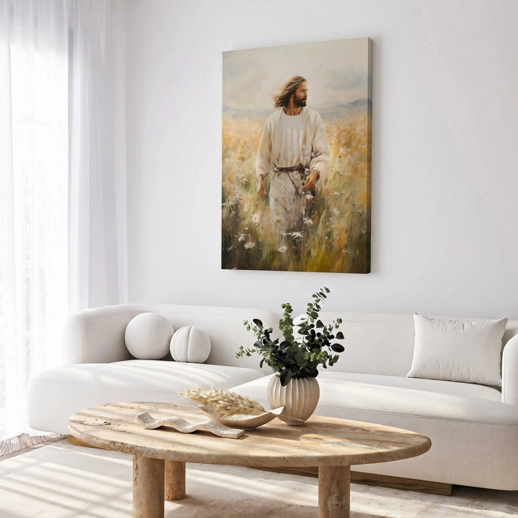 Jesus Walking in a Field - Canvas